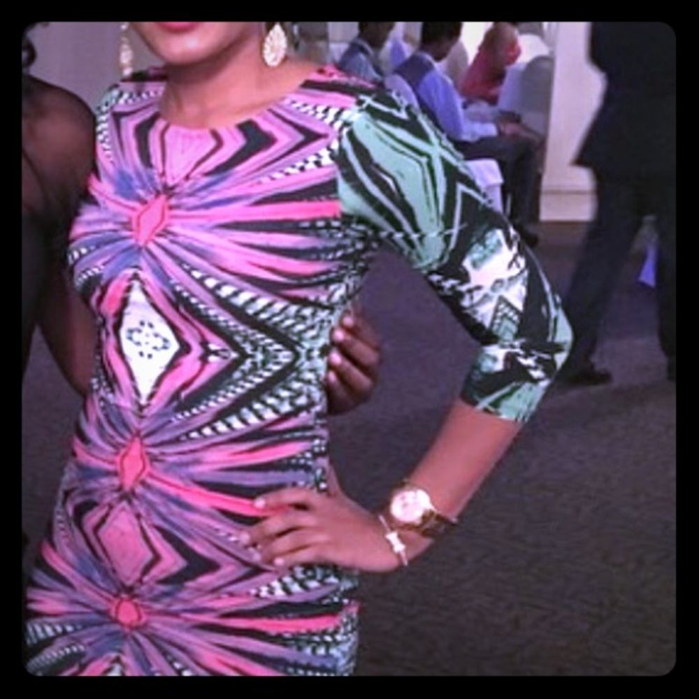 Multi-color midi 3/4 sleeve dres